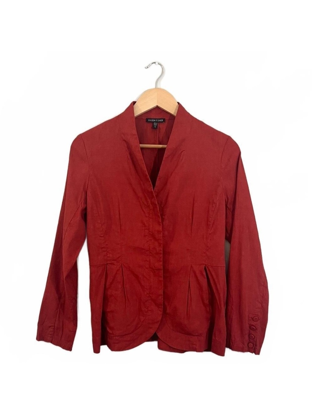 Eileen Fisher Orange Linen Peplum Zip Up Jacket Fall Academia Office Layer